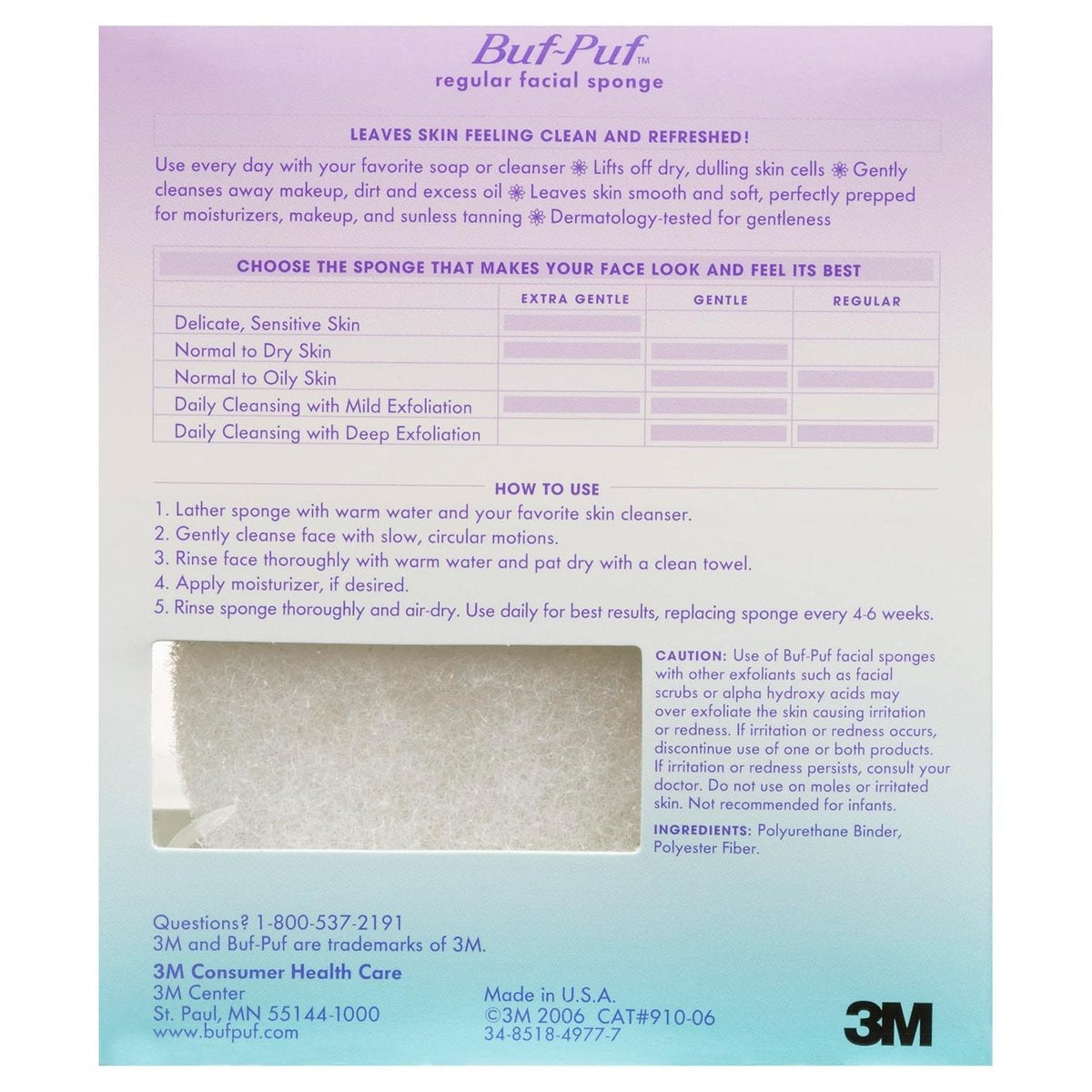 Buf-Puf Facial Sponge – Dermatologist Developed Exfoliating Sponge for Deep Cleansing, Removes Dirt & Makeup, Reusable, White, 3 Count Avelisse