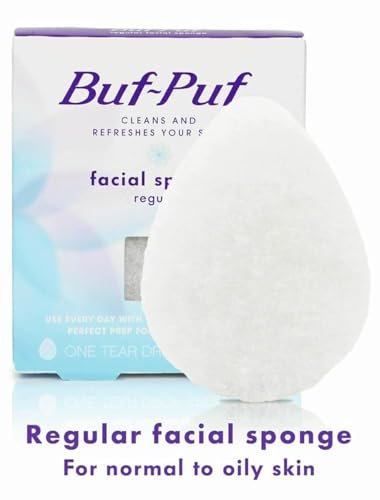 Buf-Puf Facial Sponge – Dermatologist Developed Exfoliating Sponge for Deep Cleansing, Removes Dirt & Makeup, Reusable, White, 3 Count Avelisse