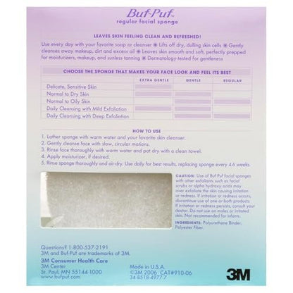 Buf-Puf Facial Sponge – Dermatologist Developed Exfoliating Sponge for Deep Cleansing, Removes Dirt & Makeup, Reusable, White, 3 Count Avelisse