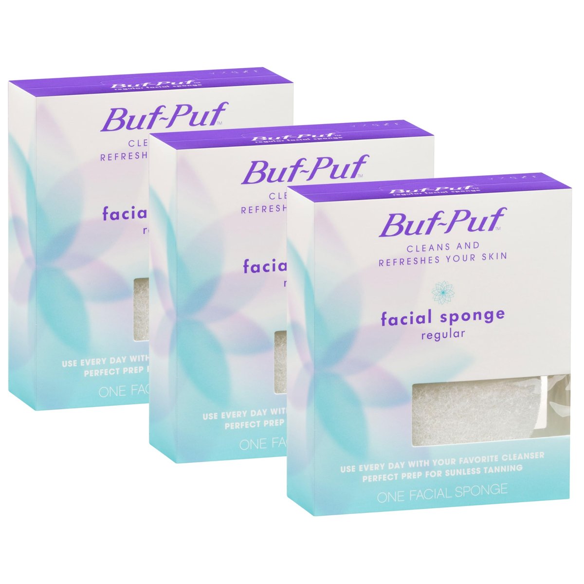 Buf-Puf Facial Sponge – Dermatologist Developed Exfoliating Sponge for Deep Cleansing, Removes Dirt & Makeup, Reusable, White, 3 Count Avelisse