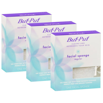 Buf-Puf Facial Sponge – Dermatologist Developed Exfoliating Sponge for Deep Cleansing, Removes Dirt & Makeup, Reusable, White, 3 Count Avelisse