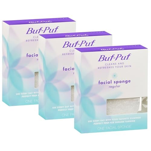 Buf-Puf Facial Sponge – Dermatologist Developed Exfoliating Sponge for Deep Cleansing, Removes Dirt & Makeup, Reusable, White, 3 Count Avelisse