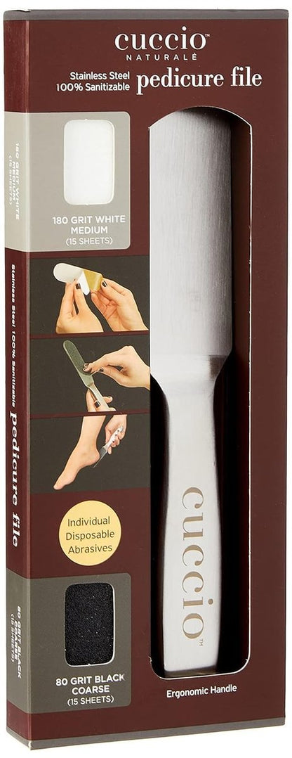 Cuccio Naturale Reusable Stainless Steel Pedicure File Kit with 30 Extra Refills – Professional Foot Care for Smooth, Callus-Free Feet Avelisse