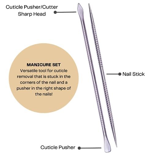 Mundial Professional Stainless Steel Cuticle Nippers & Pusher Set - 3 Piece Manicure & Pedicure Trimmer Kit Avelisse