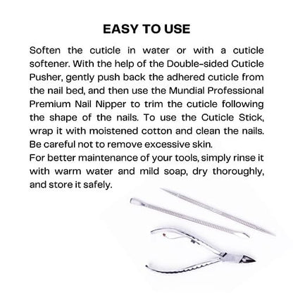 Mundial Professional Stainless Steel Cuticle Nippers & Pusher Set - 3 Piece Manicure & Pedicure Trimmer Kit Avelisse