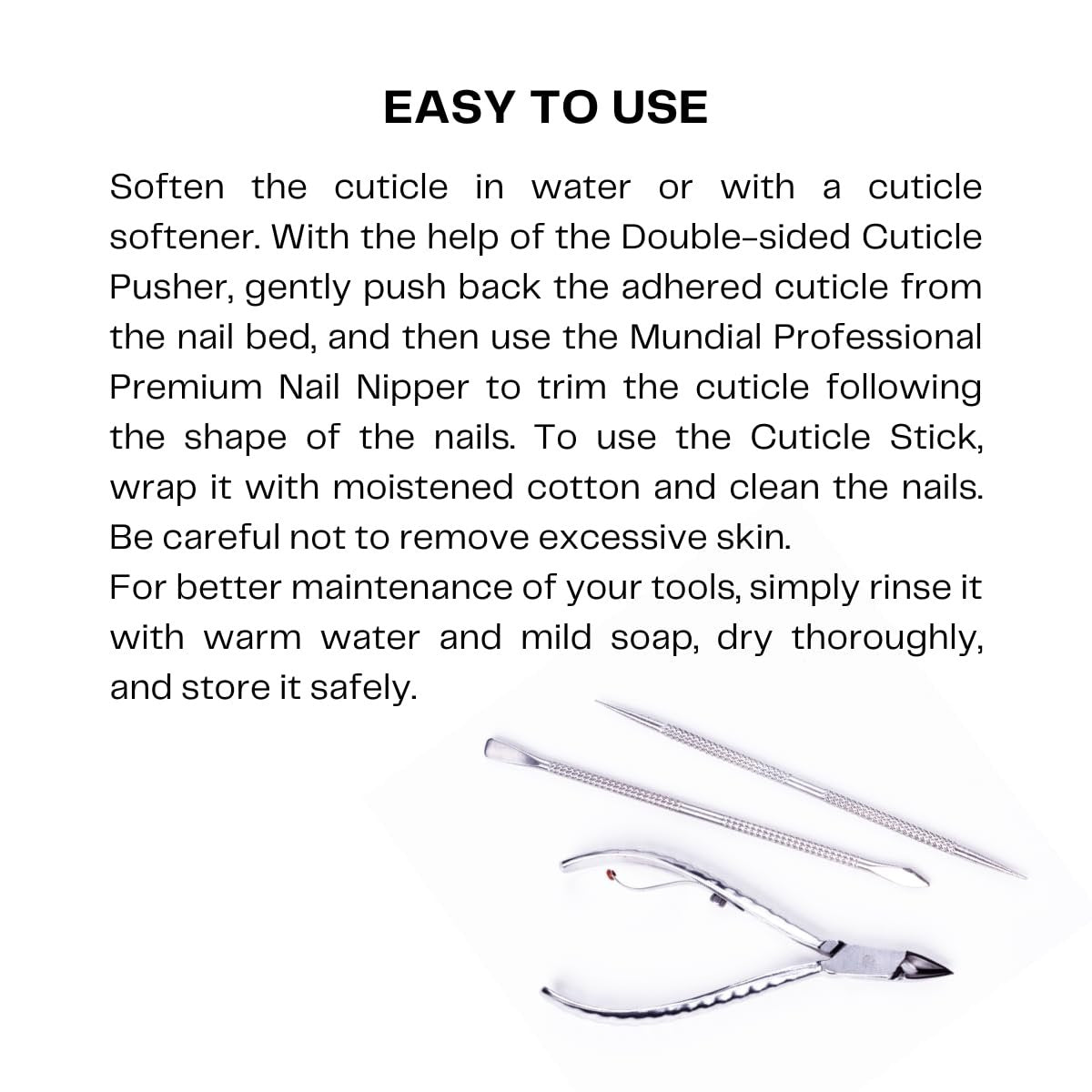 Mundial Professional Stainless Steel Cuticle Nippers & Pusher Set - 3 Piece Manicure & Pedicure Trimmer Kit Avelisse
