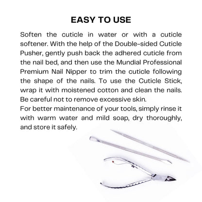 Mundial Professional Stainless Steel Cuticle Nippers & Pusher Set - 3 Piece Manicure & Pedicure Trimmer Kit Avelisse