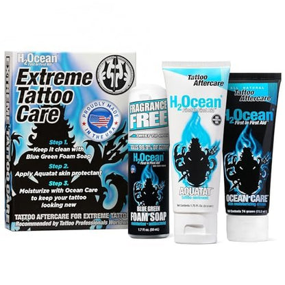 H2Ocean Extreme Tattoo Aftercare Kit – Complete 3-Step Tattoo Care & Healing Set with Antibacterial Foam Soap, Moisturizing Cream & Ointment – Sea Mineral Enriched Formula for Healthy, Vibrant Tattoos Avelisse