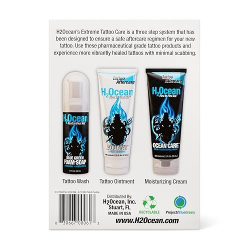 H2Ocean Extreme Tattoo Aftercare Kit – Complete 3-Step Tattoo Care & Healing Set with Antibacterial Foam Soap, Moisturizing Cream & Ointment – Sea Mineral Enriched Formula for Healthy, Vibrant Tattoos Avelisse