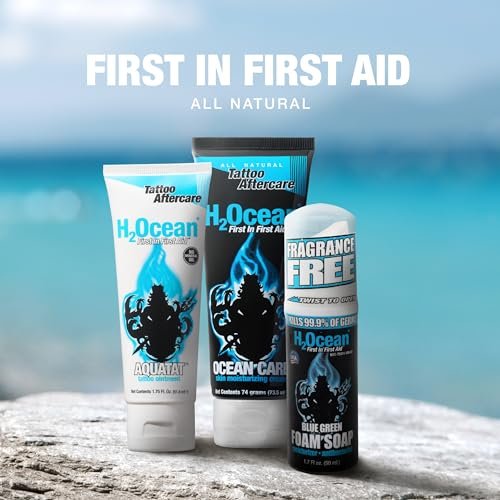 H2Ocean Extreme Tattoo Aftercare Kit – Complete 3-Step Tattoo Care & Healing Set with Antibacterial Foam Soap, Moisturizing Cream & Ointment – Sea Mineral Enriched Formula for Healthy, Vibrant Tattoos Avelisse