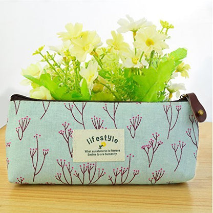 Miayon Countryside Flower Floral Pencil Pen Case Cosmetic Makeup Bag Set of 3 - Canvas Organizer Avelisse
