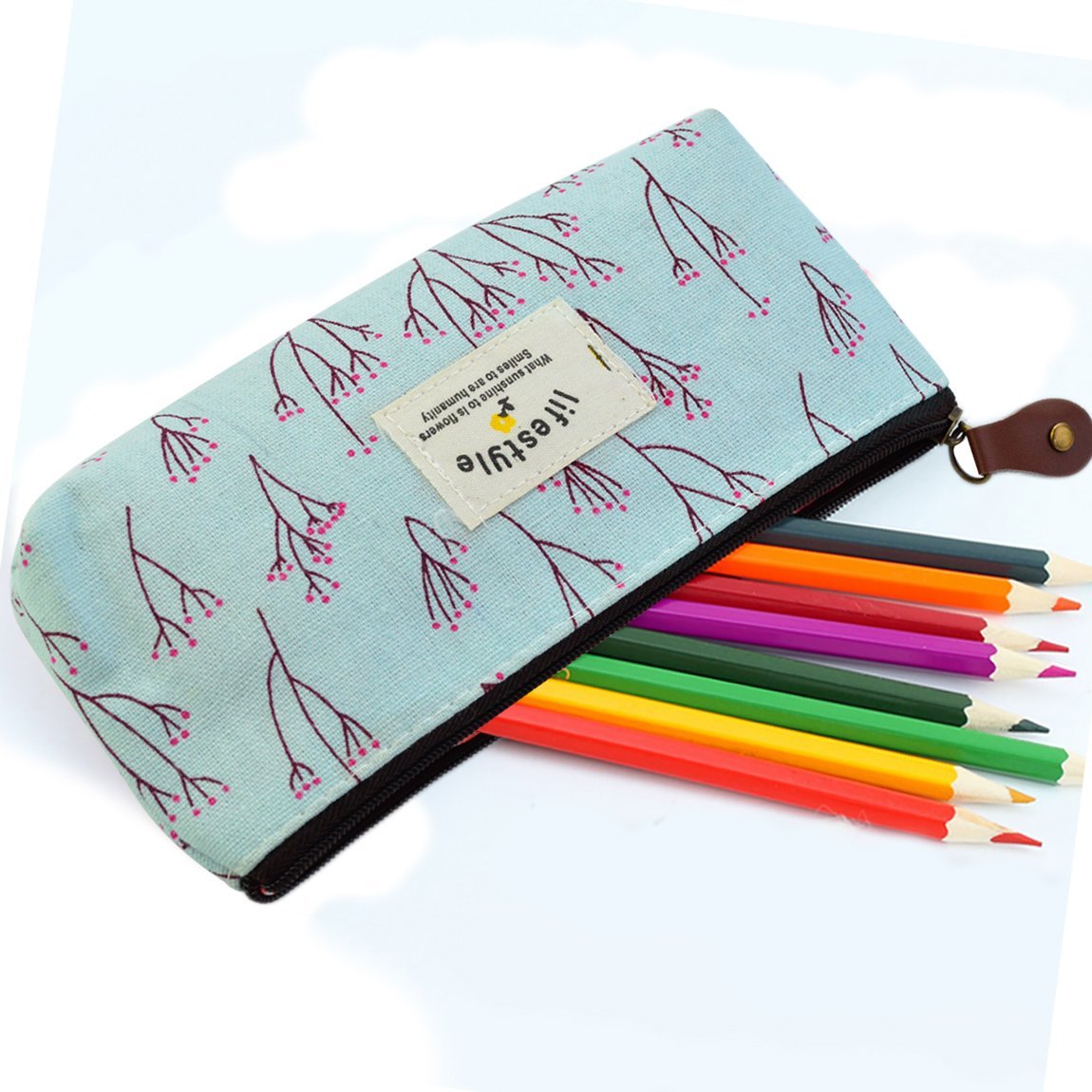 Miayon Countryside Flower Floral Pencil Pen Case Cosmetic Makeup Bag Set of 3 - Canvas Organizer Avelisse
