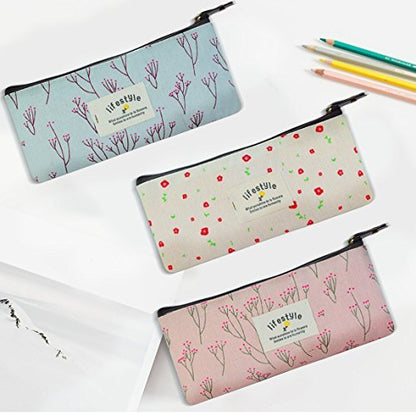 Miayon Countryside Flower Floral Pencil Pen Case Cosmetic Makeup Bag Set of 3 - Canvas Organizer Avelisse