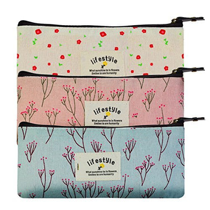 Miayon Countryside Flower Floral Pencil Pen Case Cosmetic Makeup Bag Set of 3 - Canvas Organizer Avelisse