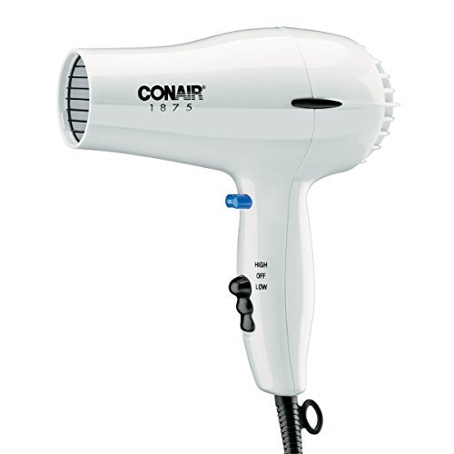 Conair 247W White Compact Hair Dryer - 1875W for Fast, Frizz-Free Drying Avelisse