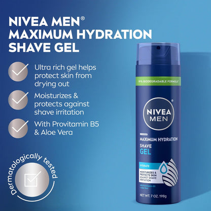 NIVEA MEN Maximum Hydration Shave Gel with Aloe Vera & Provitamin B5, 7 oz (Pack of 3) Avelisse