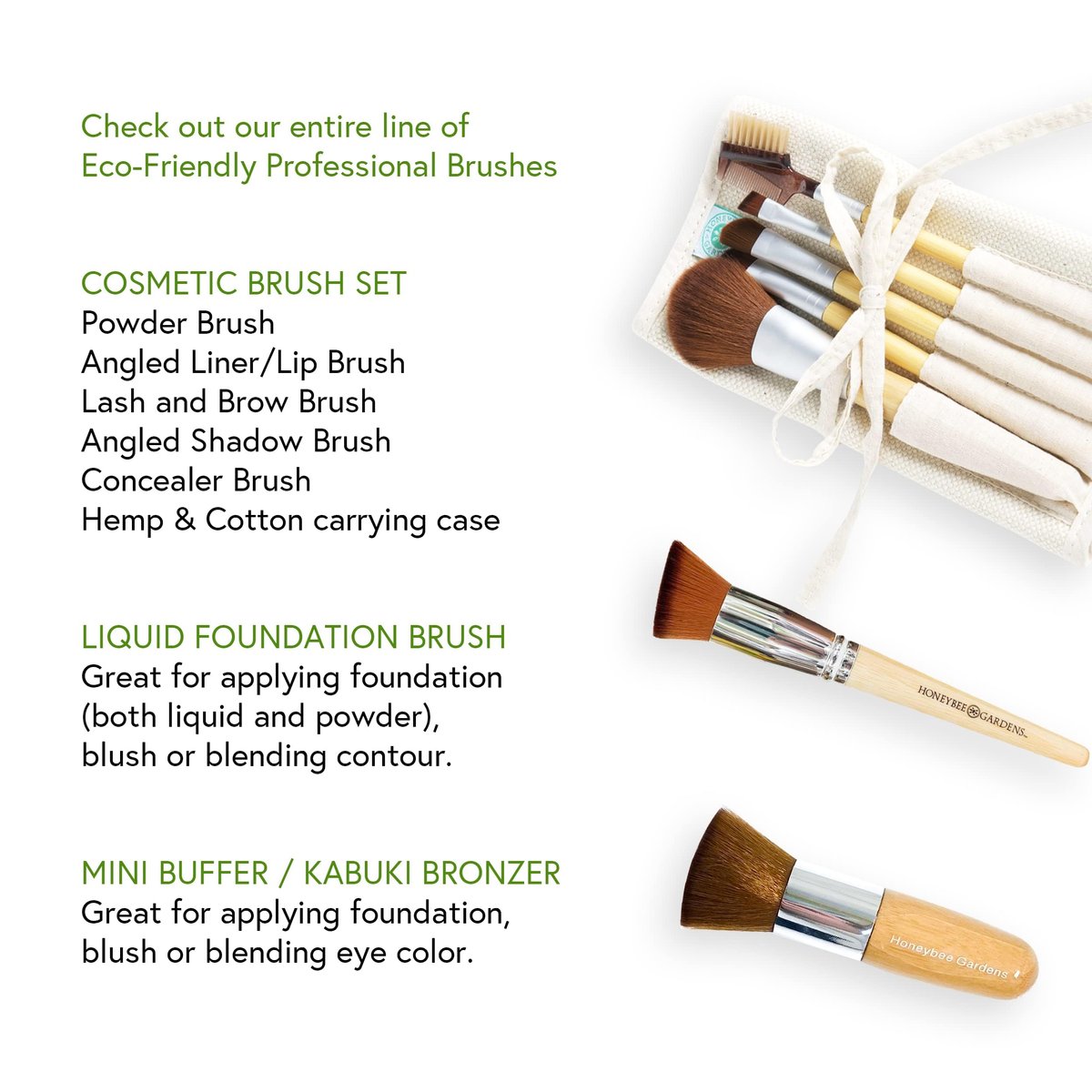 Honeybee Gardens Eco Friendly Professional Cosmetic Brush Set - 6 Count Silver Aluminum & Cotton Brushes - görsel 12