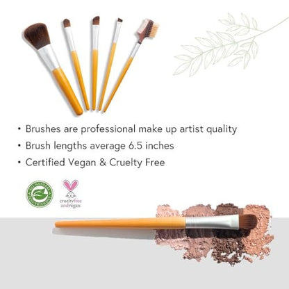 Honeybee Gardens Eco Friendly Professional Cosmetic Brush Set - 6 Count Silver Aluminum & Cotton Brushes