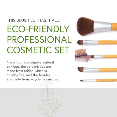 Honeybee Gardens Eco Friendly Professional Cosmetic Brush Set - 6 Count Silver Aluminum & Cotton Brushes - görsel 5
