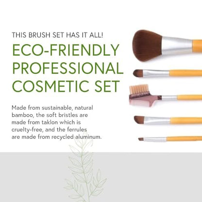 Honeybee Gardens Eco Friendly Professional Cosmetic Brush Set - 6 Count Silver Aluminum & Cotton Brushes