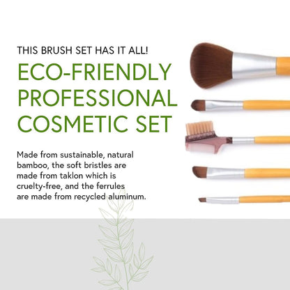 Honeybee Gardens Eco Friendly Professional Cosmetic Brush Set - 6 Count Silver Aluminum & Cotton Brushes