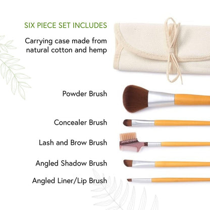 Honeybee Gardens Eco Friendly Professional Cosmetic Brush Set - 6 Count Silver Aluminum & Cotton Brushes