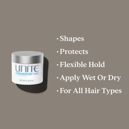 UNITE Hair CONUNDRUM Paste - Hybrid Styling Cream for Moldable Texture & Flexible, Long-Lasting Hold - Natural Finish - UV & Thermal Protection - 2 Oz Avelisse