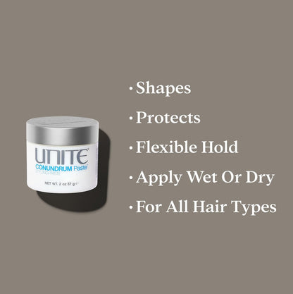 UNITE Hair CONUNDRUM Paste - Hybrid Styling Cream for Moldable Texture & Flexible, Long-Lasting Hold - Natural Finish - UV & Thermal Protection - 2 Oz Avelisse
