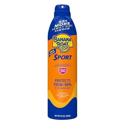 Banana Boat Sport Ultra SPF 50 Sunscreen Spray - 9.5 oz Family Size, Oxybenzone Free, Water Resistant