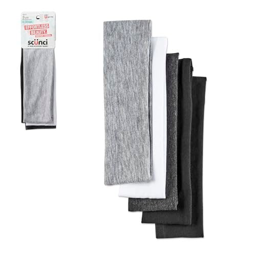 Scunci by Conair Soft Stretchable Headbands - 5-Pack in Assorted Colors (Black, White, Grey) - Women's & Men's Headbands for Running & Everyday Use - görsel 2