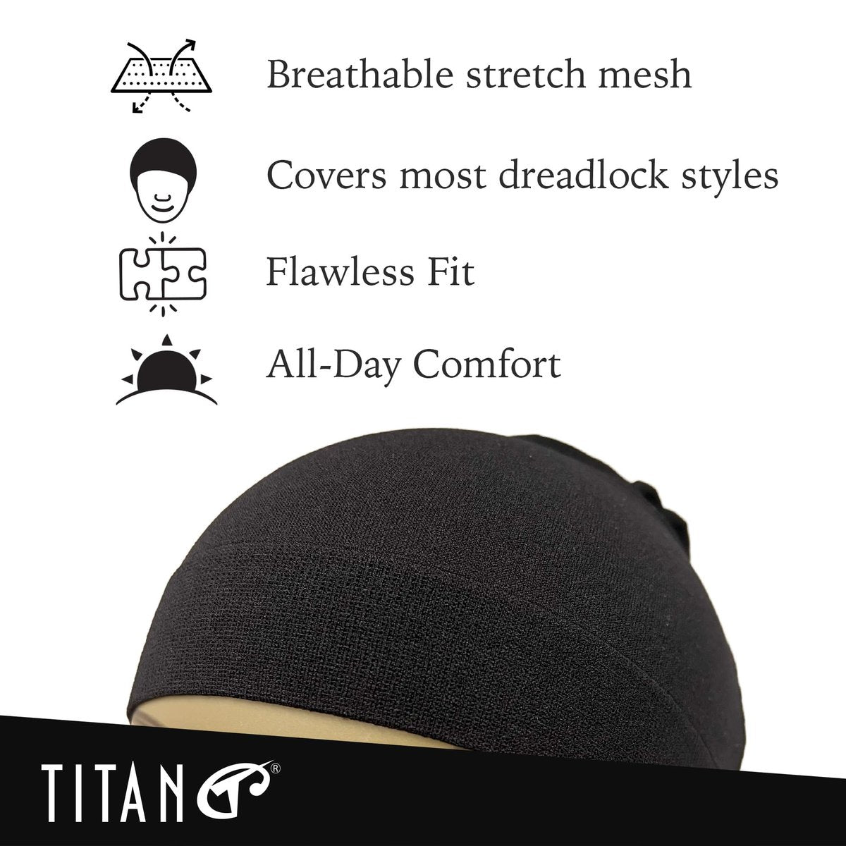 Titan Dreadlock Stocking Cap - Stretchable & Breathable Loc Sock for Men & Women, Secure Fit, Covers Most Dreadlock Styles (Black) - görsel 5