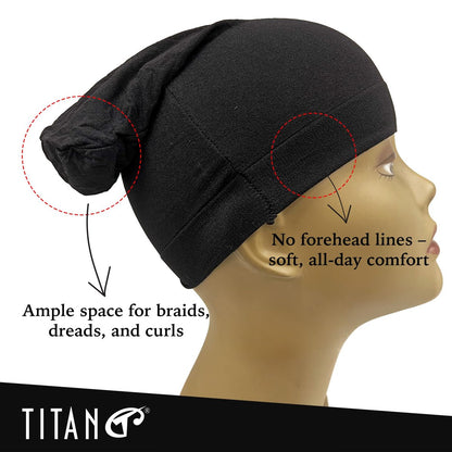 Titan Dreadlock Stocking Cap - Stretchable & Breathable Loc Sock for Men & Women, Secure Fit, Covers Most Dreadlock Styles (Black)