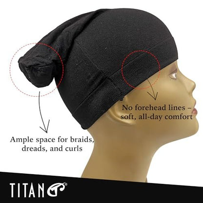 Titan Dreadlock Stocking Cap - Stretchable & Breathable Loc Sock for Men & Women, Secure Fit, Covers Most Dreadlock Styles (Black)