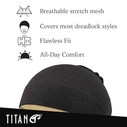 Titan Dreadlock Stocking Cap - Stretchable & Breathable Loc Sock for Men & Women, Secure Fit, Covers Most Dreadlock Styles (Black)