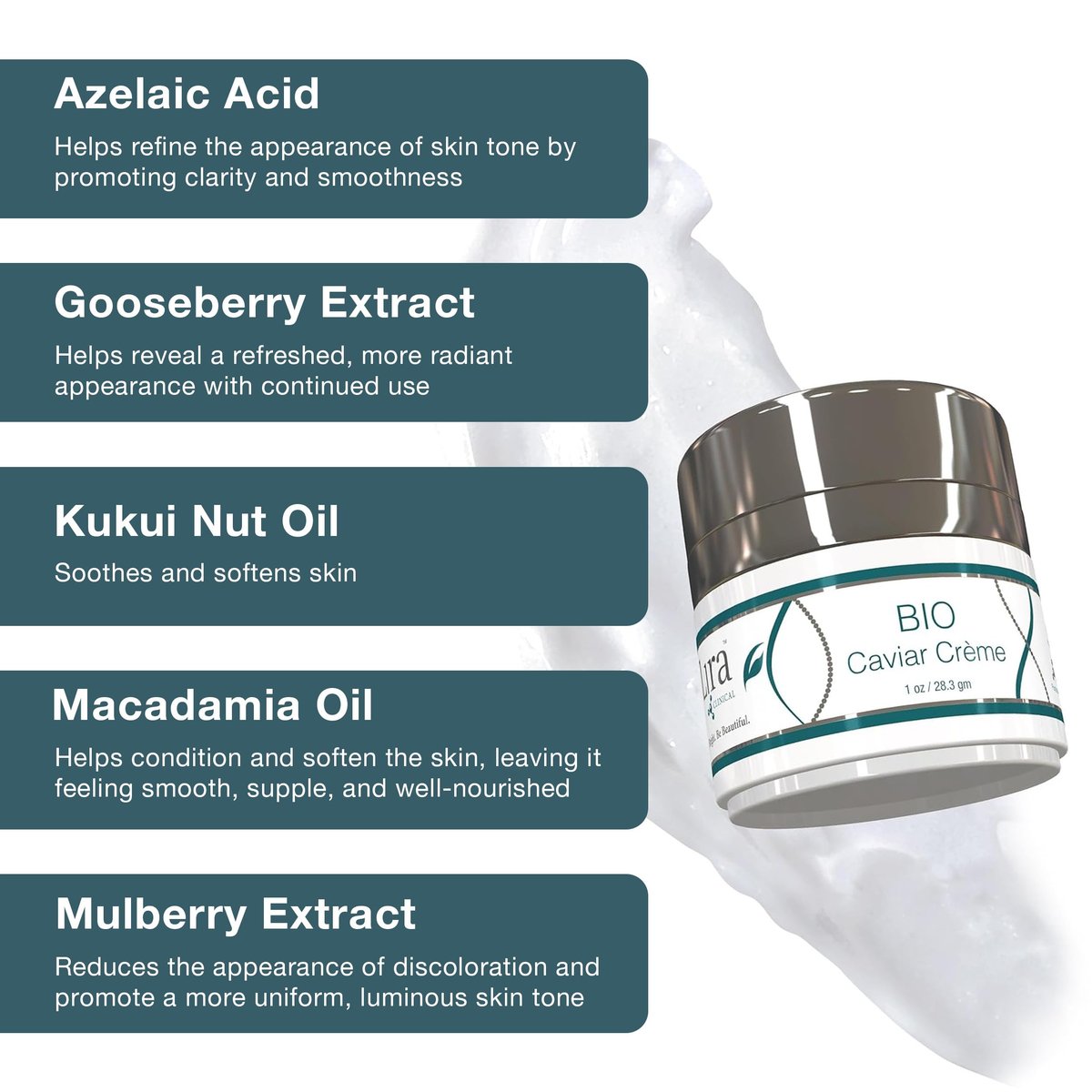 Lira Clinical BIO Caviar Crème - Daily Hydrating Facial Moisturizer with Advanced Peptide Complex and Vitamin C - Night Cream for Dry Skin - Travel Size 1 oz Avelisse