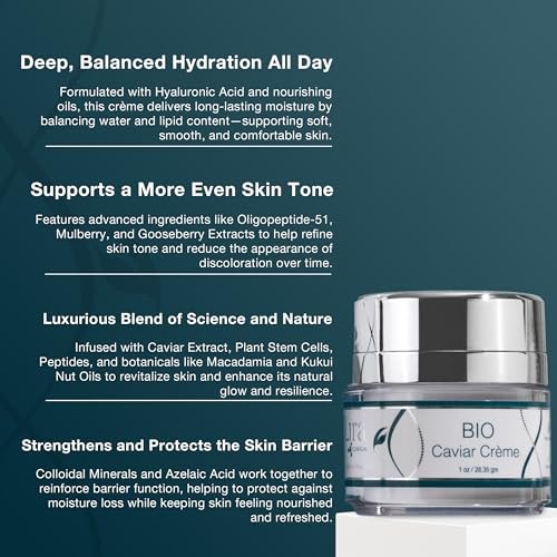 Lira Clinical BIO Caviar Crème - Daily Hydrating Facial Moisturizer with Advanced Peptide Complex and Vitamin C - Night Cream for Dry Skin - Travel Size 1 oz Avelisse
