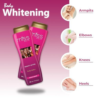 FAIR & WHITE Miss White Skin Brightening Body Lotion - 13.5 Fl oz / 500 ml - Moisturizing & Hydrating Lotion to Reduce Pigmentation on Body, Elbows, Knees and Armpits Avelisse