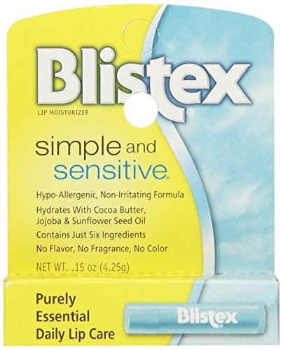 Blistex Simple and Sensitive Lip Moisturizer - Hypo-Allergenic with Cocoa & Shea Butter, No Flavor or Fragrance, 0.15 oz (Pack of 5) Avelisse