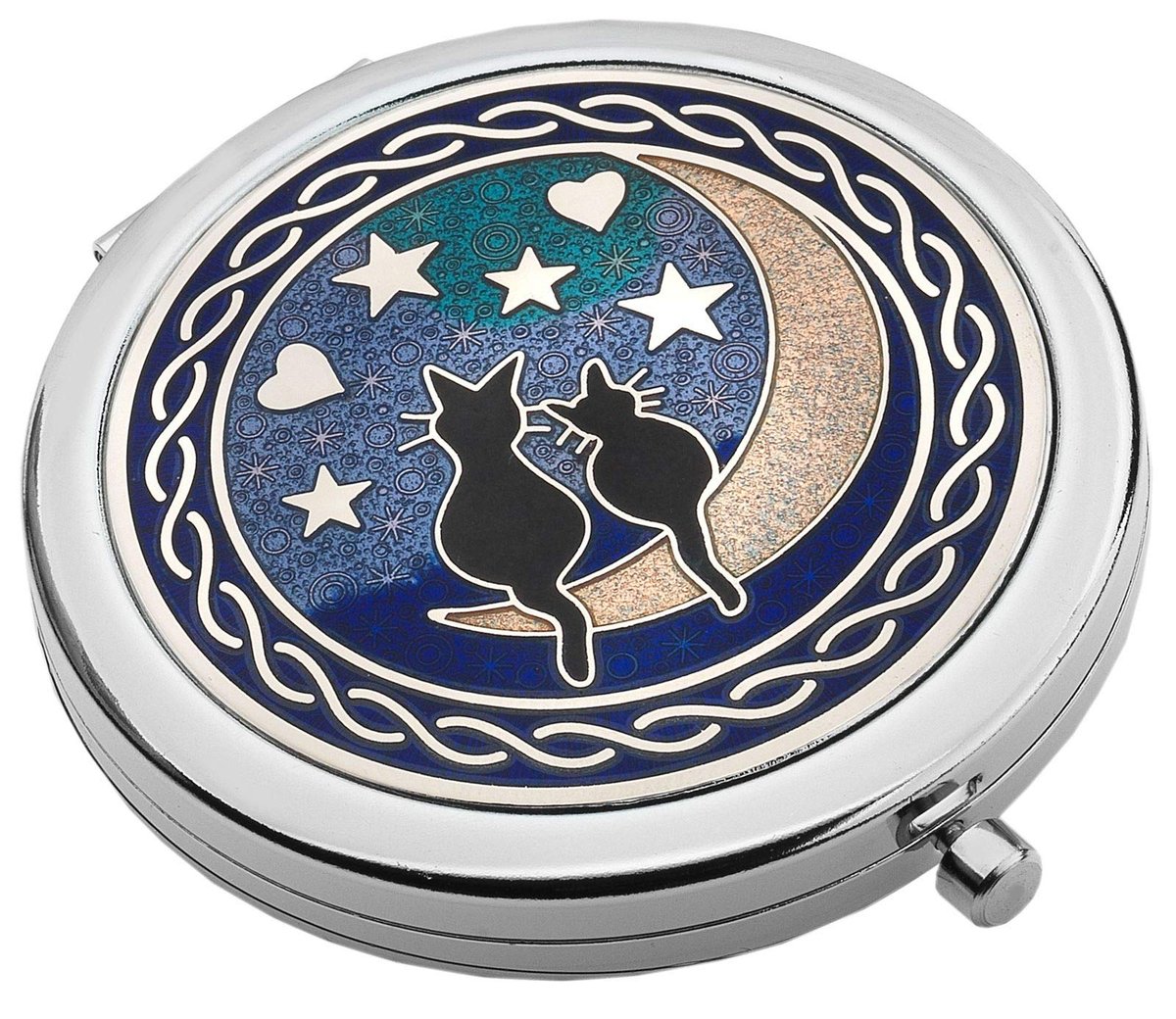Sea Gems Enamelled Pewter Compact Mirror – Cats on Moon Design - görsel 1