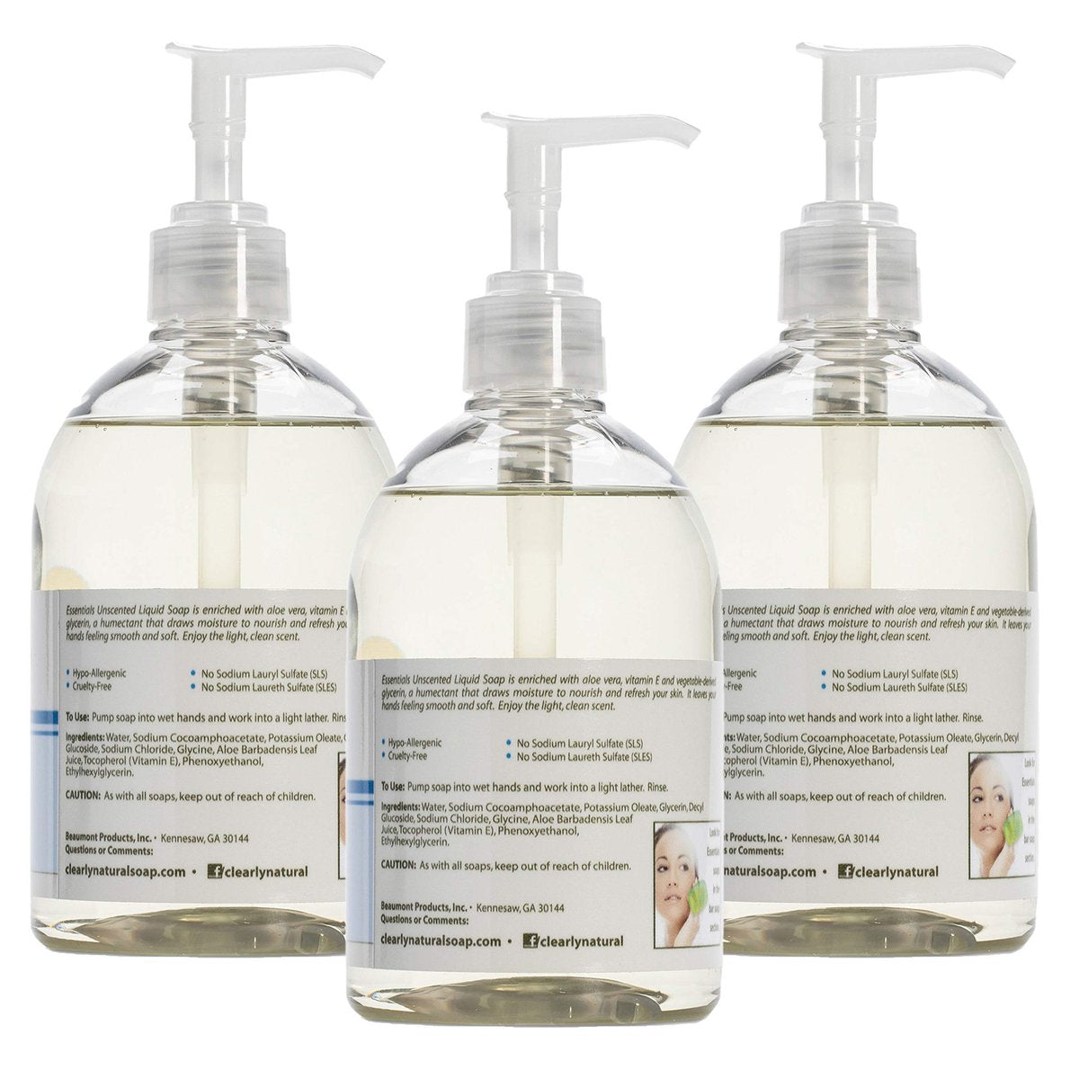 Essentials Glycerin Liquid Hand Soap, Unscented, 12 fl oz (Pack of 3) – Gentle & Moisturizing Hand Wash Avelisse