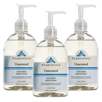 Essentials Glycerin Liquid Hand Soap, Unscented, 12 fl oz (Pack of 3) – Gentle & Moisturizing Hand Wash Avelisse