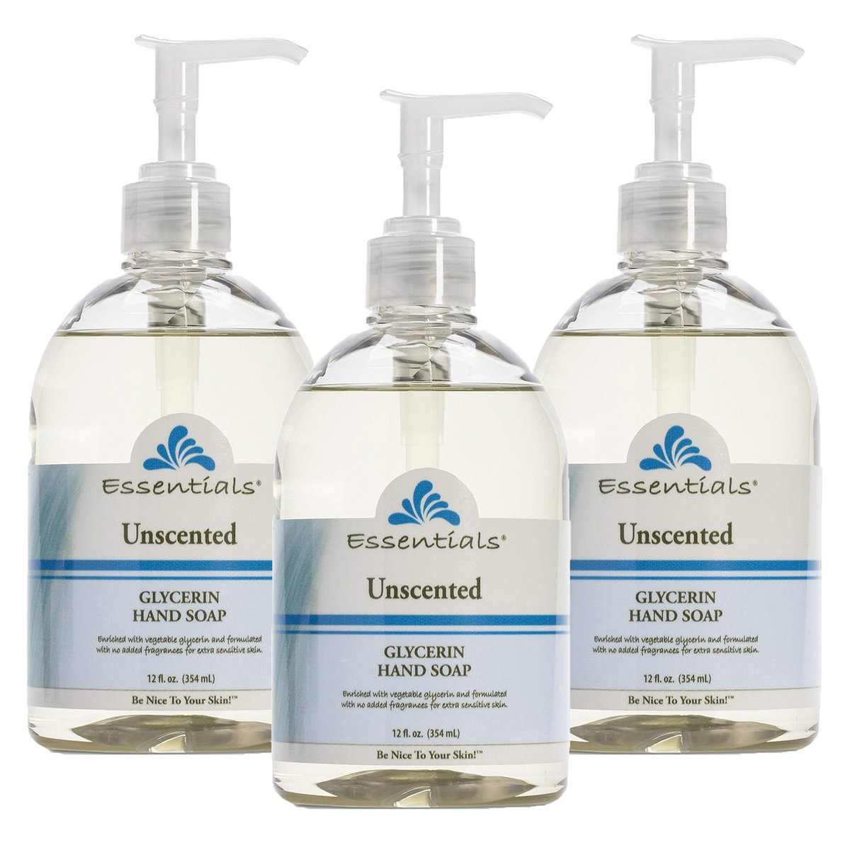 Essentials Glycerin Liquid Hand Soap, Unscented, 12 fl oz (Pack of 3) – Gentle & Moisturizing Hand Wash Avelisse