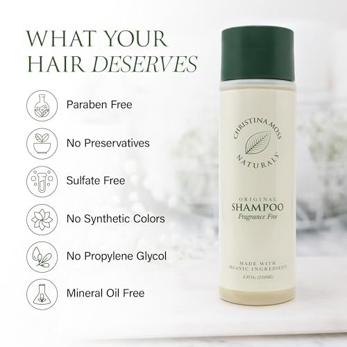 Christina Moss Naturals Unscented Shampoo - Natural & Organic, Sulfate-Free, Paraben-Free, Cruelty-Free, Vegan, 8 oz Avelisse