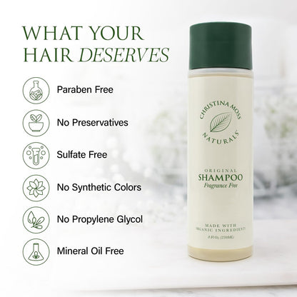 Christina Moss Naturals Unscented Shampoo - Natural & Organic, Sulfate-Free, Paraben-Free, Cruelty-Free, Vegan, 8 oz Avelisse