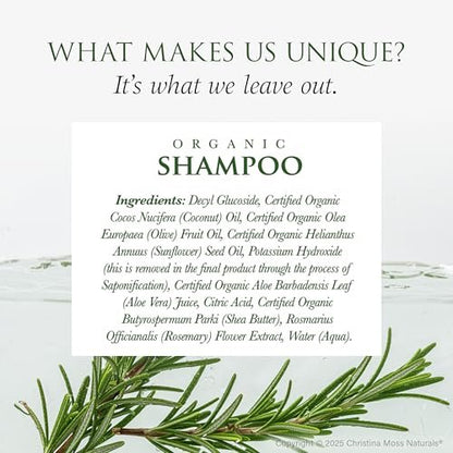 Christina Moss Naturals Unscented Shampoo - Natural & Organic, Sulfate-Free, Paraben-Free, Cruelty-Free, Vegan, 8 oz Avelisse