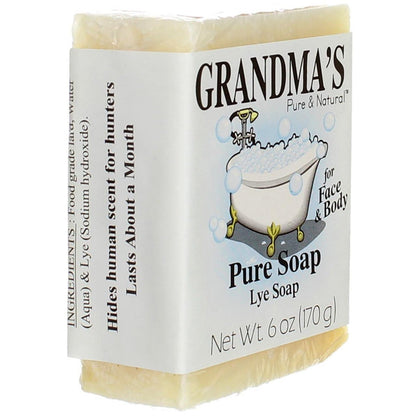 Grandma's Pure Lye Soap Bar - 6.0 oz Unscented Face & Body Wash, No Detergents, Dyes or Fragrances - 60018 (4 Pack) Avelisse