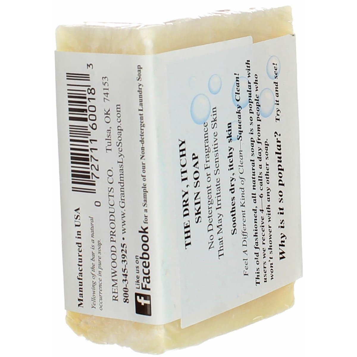 Grandma's Pure Lye Soap Bar - 6.0 oz Unscented Face & Body Wash, No Detergents, Dyes or Fragrances - 60018 (4 Pack) Avelisse