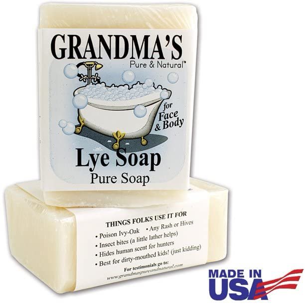 Grandma's Pure Lye Soap Bar - 6.0 oz Unscented Face & Body Wash, No Detergents, Dyes or Fragrances - 60018 (4 Pack) Avelisse