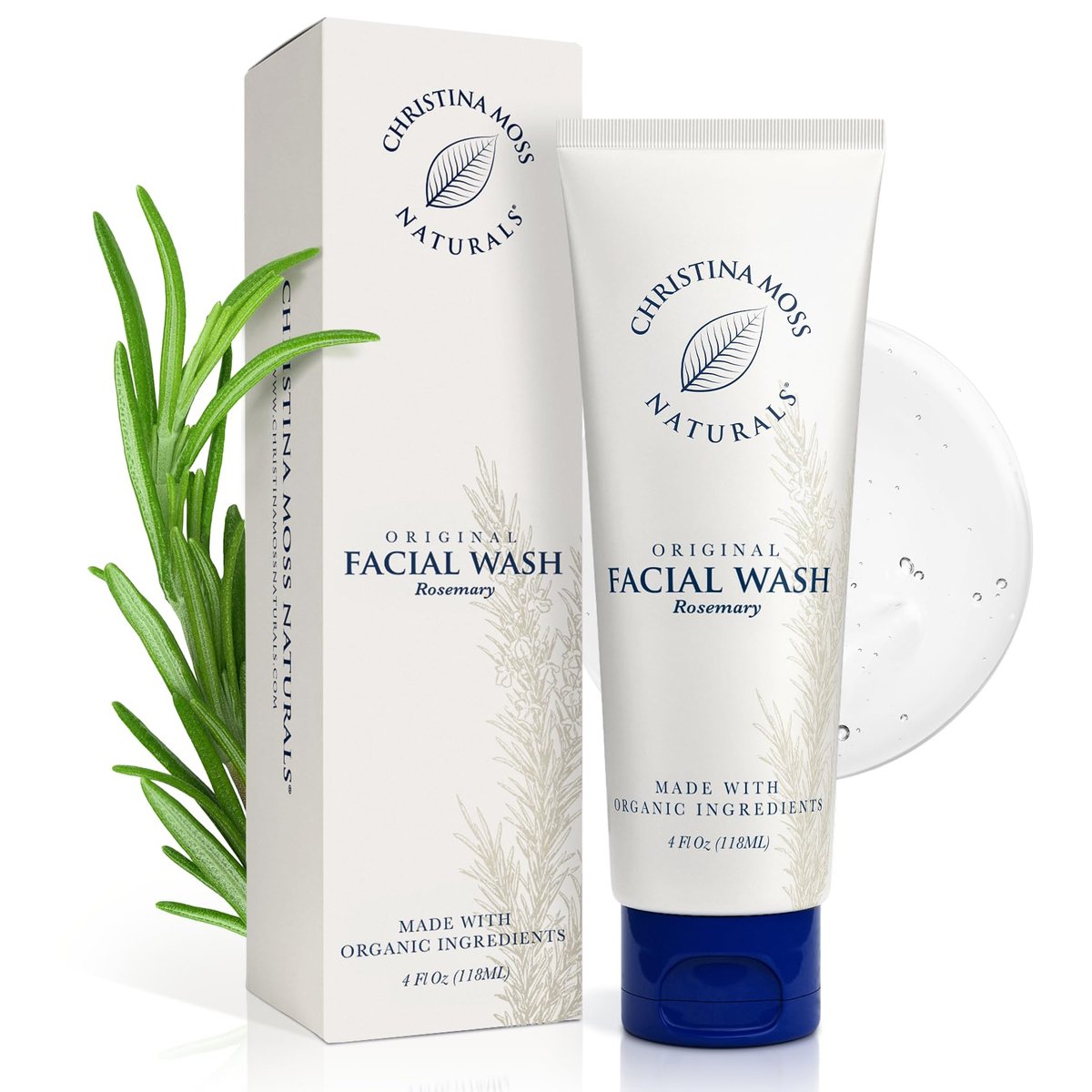 Christina Moss Naturals Gentle Facial Cleanser – Organic Face Wash for All Skin Types, Fragrance-Free, Paraben-Free, Sulfate-Free, 4 oz Avelisse