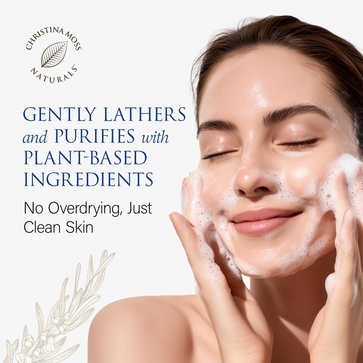 Christina Moss Naturals Gentle Facial Cleanser – Organic Face Wash for All Skin Types, Fragrance-Free, Paraben-Free, Sulfate-Free, 4 oz Avelisse